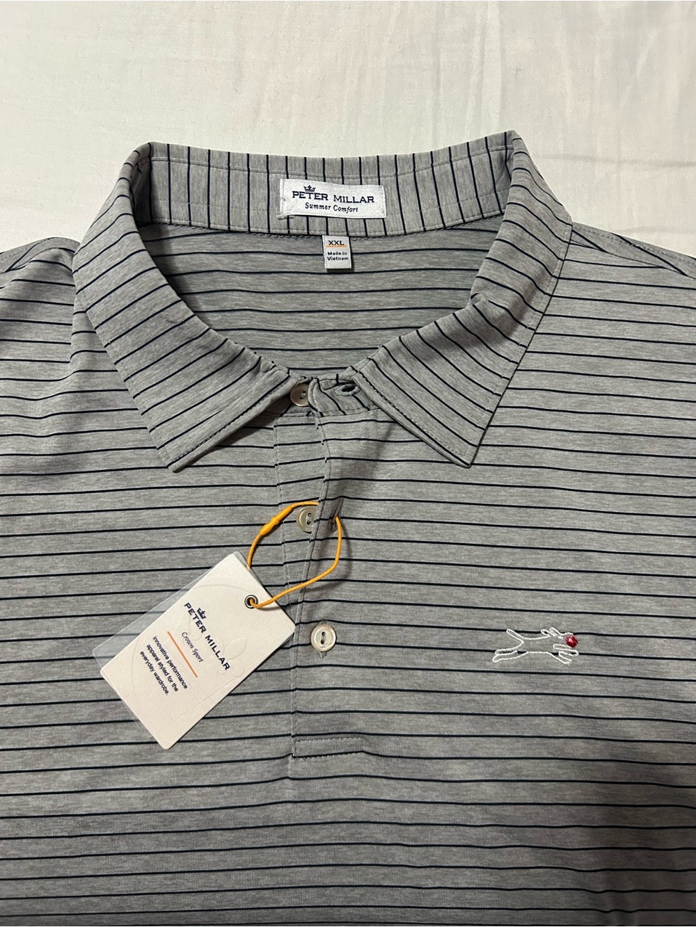 Peter Millar Men's Gray Striped Polo summer comfort golf performance polo shirt
